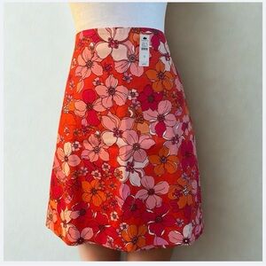 Talbots Red and Pink Floral A-Line Skirt